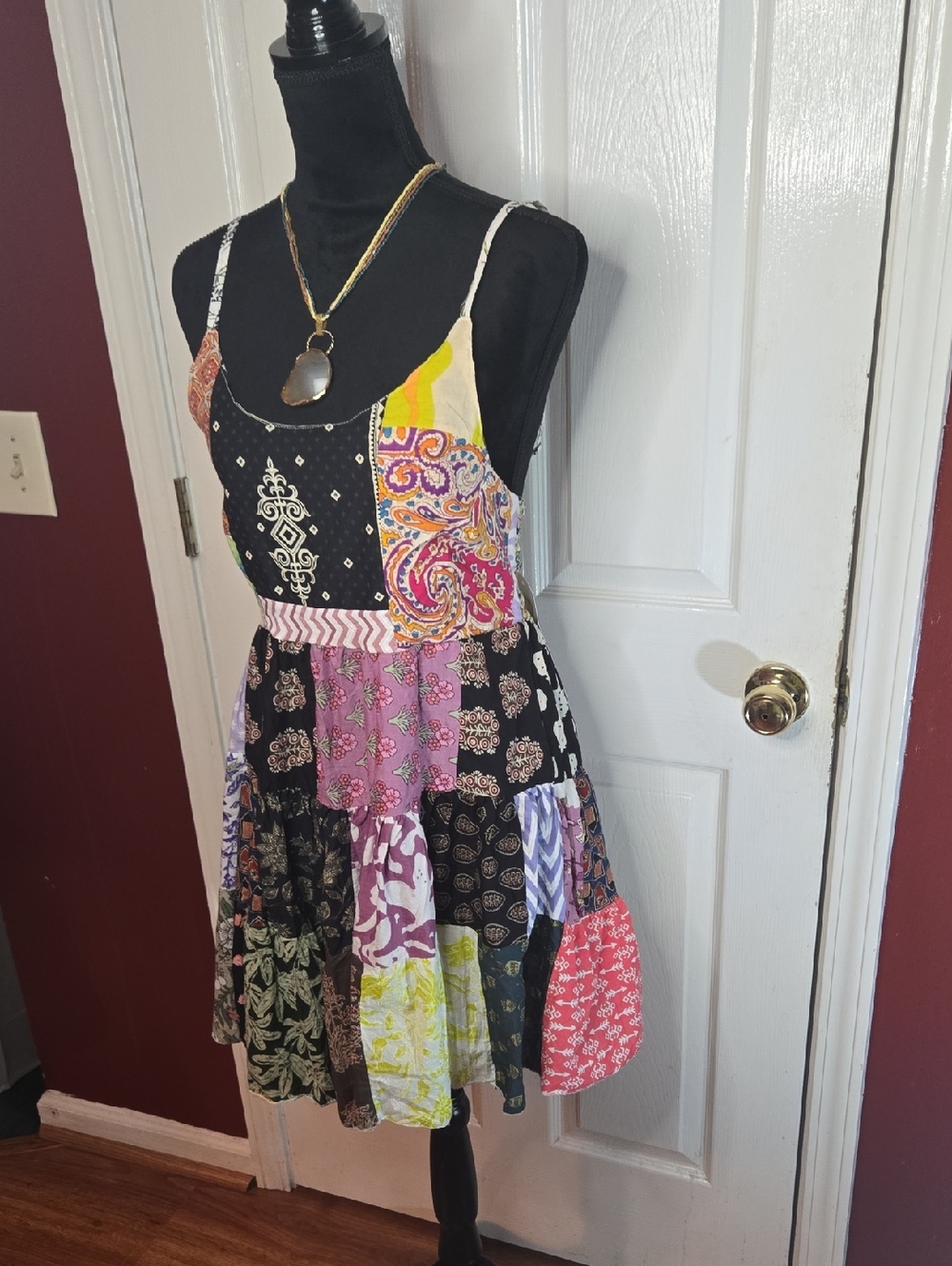 Boho Patchwork Spaghetti Strap Dress in Multicolor